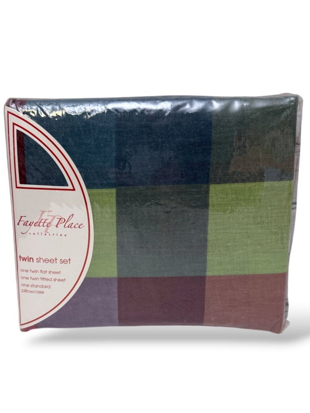 Fayette Place Twin Sheet Set Blue Plaid Cotton Blend Check New in Package
